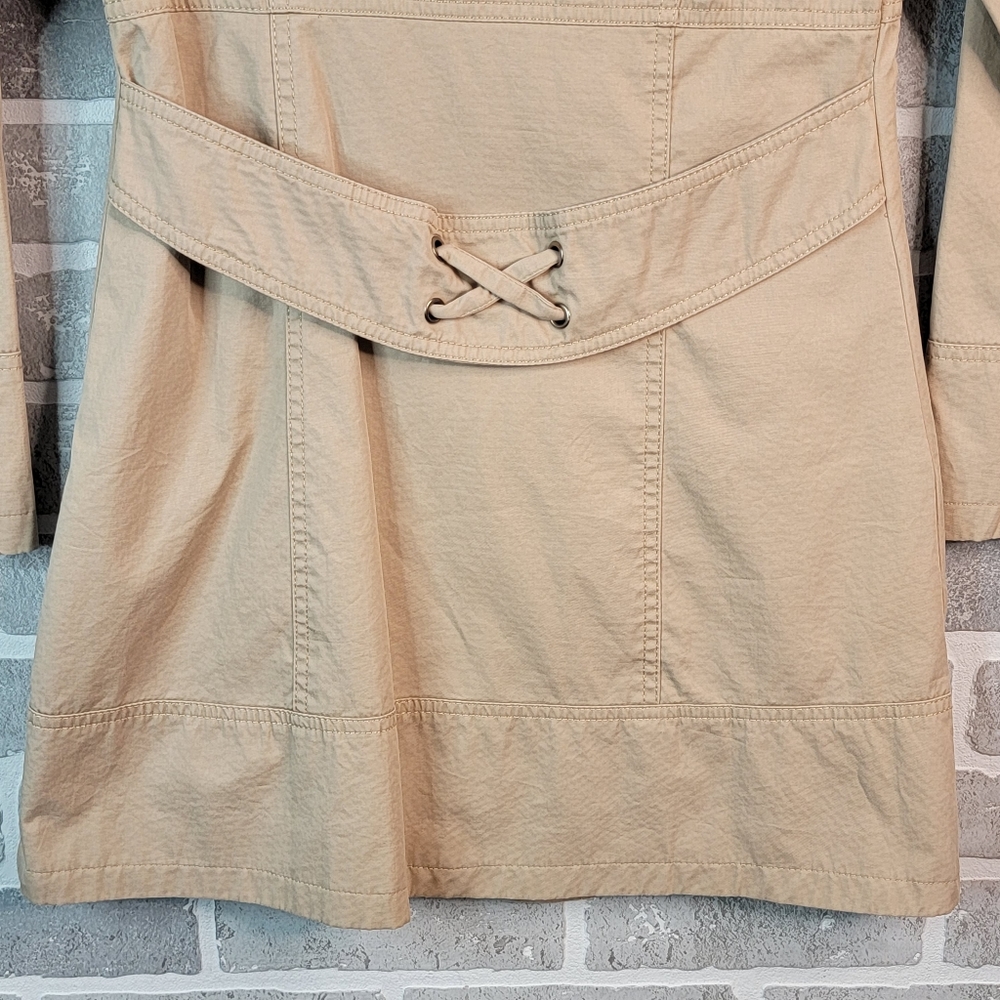 Form Fitting Mid Length Shorter Faux Double Brested Trench Coat Women's Unsized - Picture 10 of 14